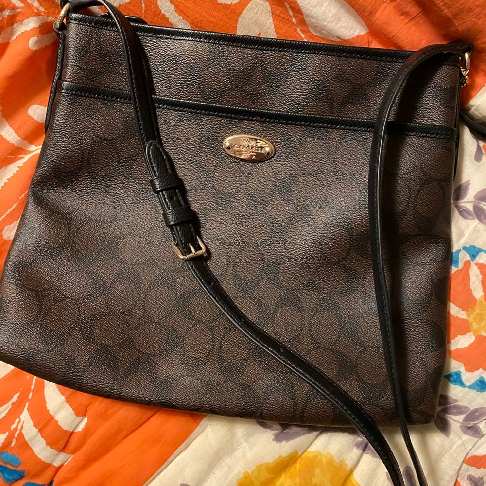 Coach Signature Brown and Black Crossbody Bag